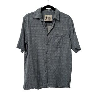 Vintage Silk Hawaiian Shirt Mens S Blue Geometric Camp Vacation Resortwear